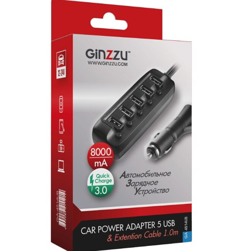 АЗУ Ginzzu GA-4503UB 3USB 2х5В/2.4A QC 3.0 (5V/9V/12V) Black фото 